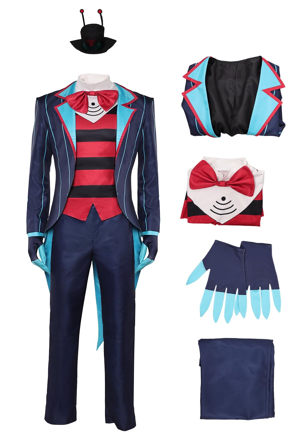 Yulefly Vox Cosplay Hazbin Hotel Costume Vox Suit Gloves Hat Set Anime Cosplay Halloween Carnival XL