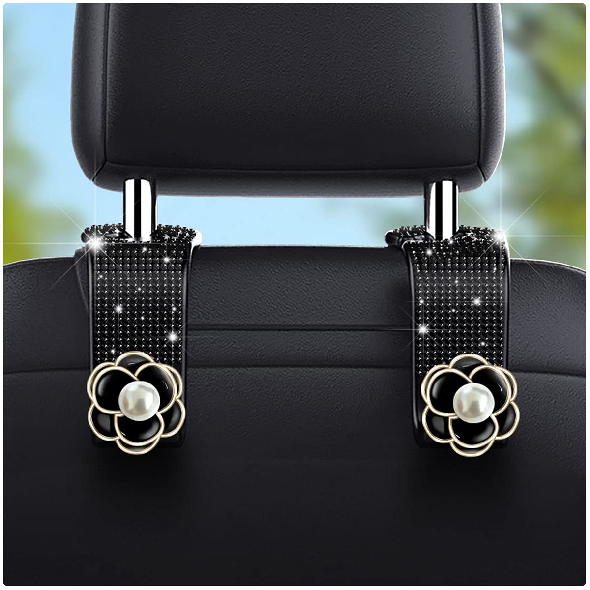 2 Crochets De Siège Auto Bling Strass - Universel, Acier Inoxydable | Pour Sac, Parapluie, Jouets, Organisation Voiture