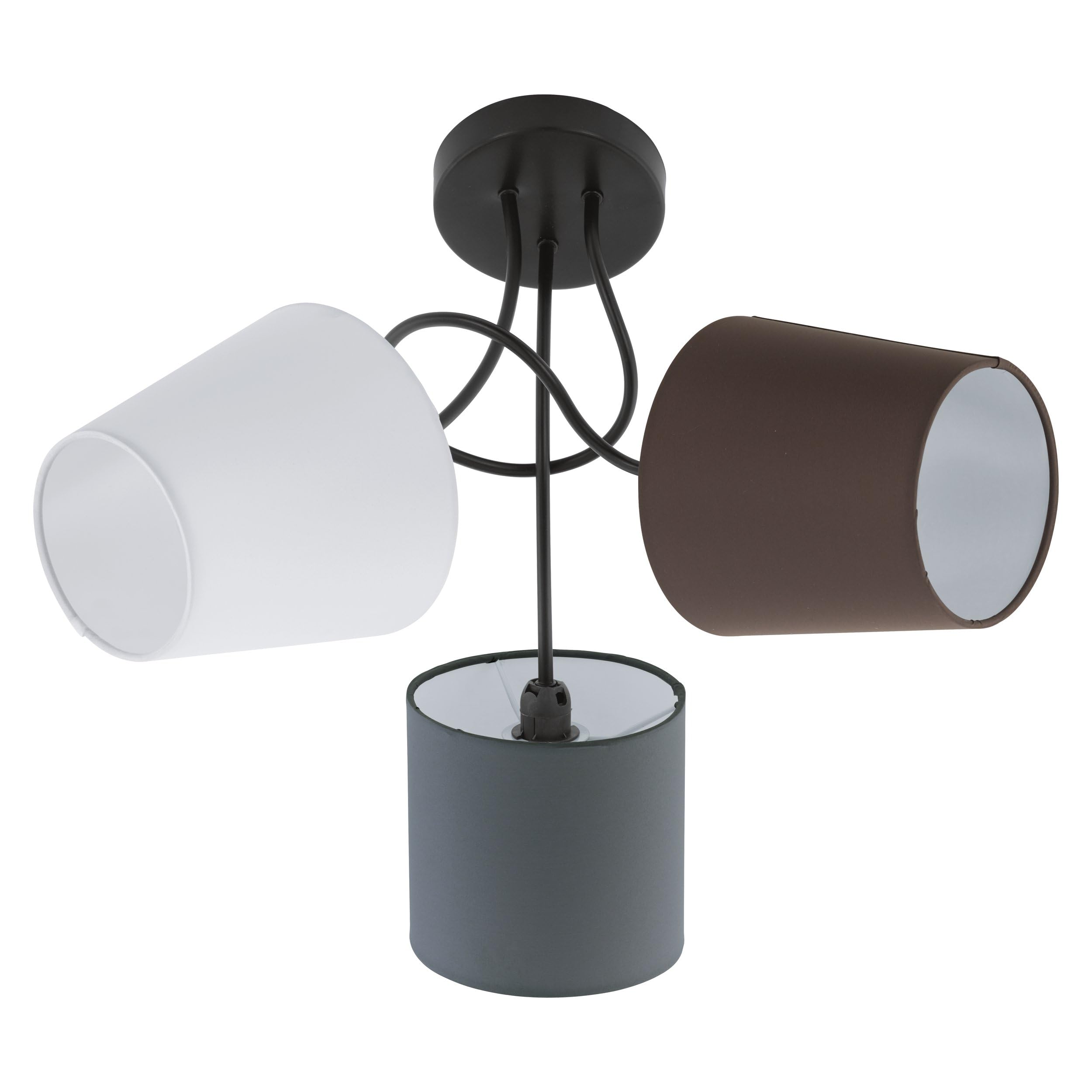 Eglo Ceiling Light Almeida, 3-Flame Textile Ceiling Lamp, Material: Steel, Fabric, Colour: Black, Anthracite, White, Brown, Socket: E14
