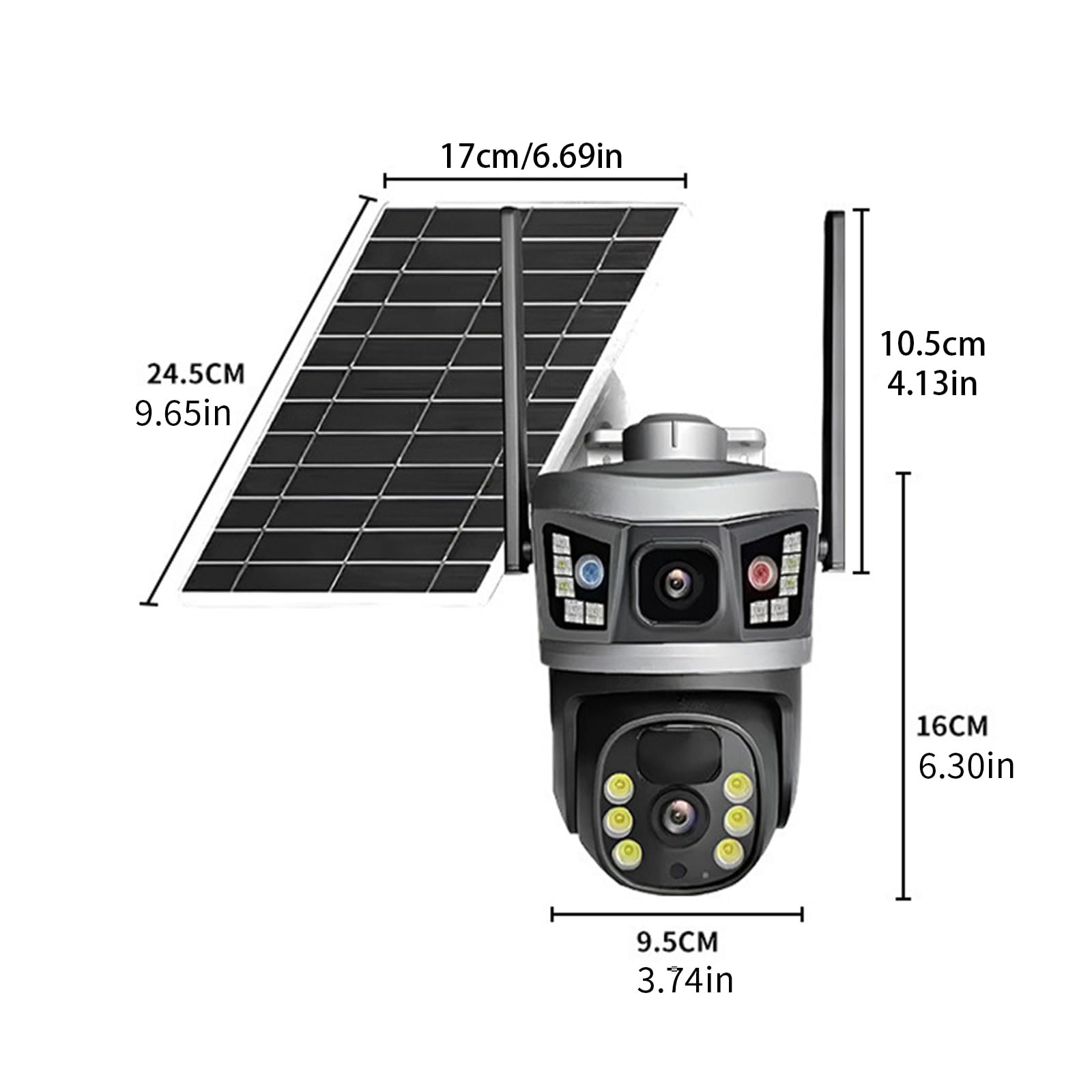 Solar Überwachungskamera, Doppellinse, hochauflösende, ultrarote Nachtsichtbarkeit, 10-facher optischer, geringer Stromverbrauch, Stromversorgung für Überwachungskameras Freien