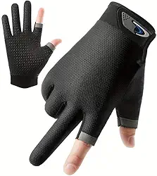 Luvas de pesca masculinas femininas com corte de dois dedos, tela sensível ao toque, antiderrapante, à prova de sol, respiráveis, luvas de ciclismo fitness