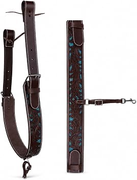 Horse Western Floral Tooled Leather Rear Flank Saddle Cinch w/Billets 9778BR