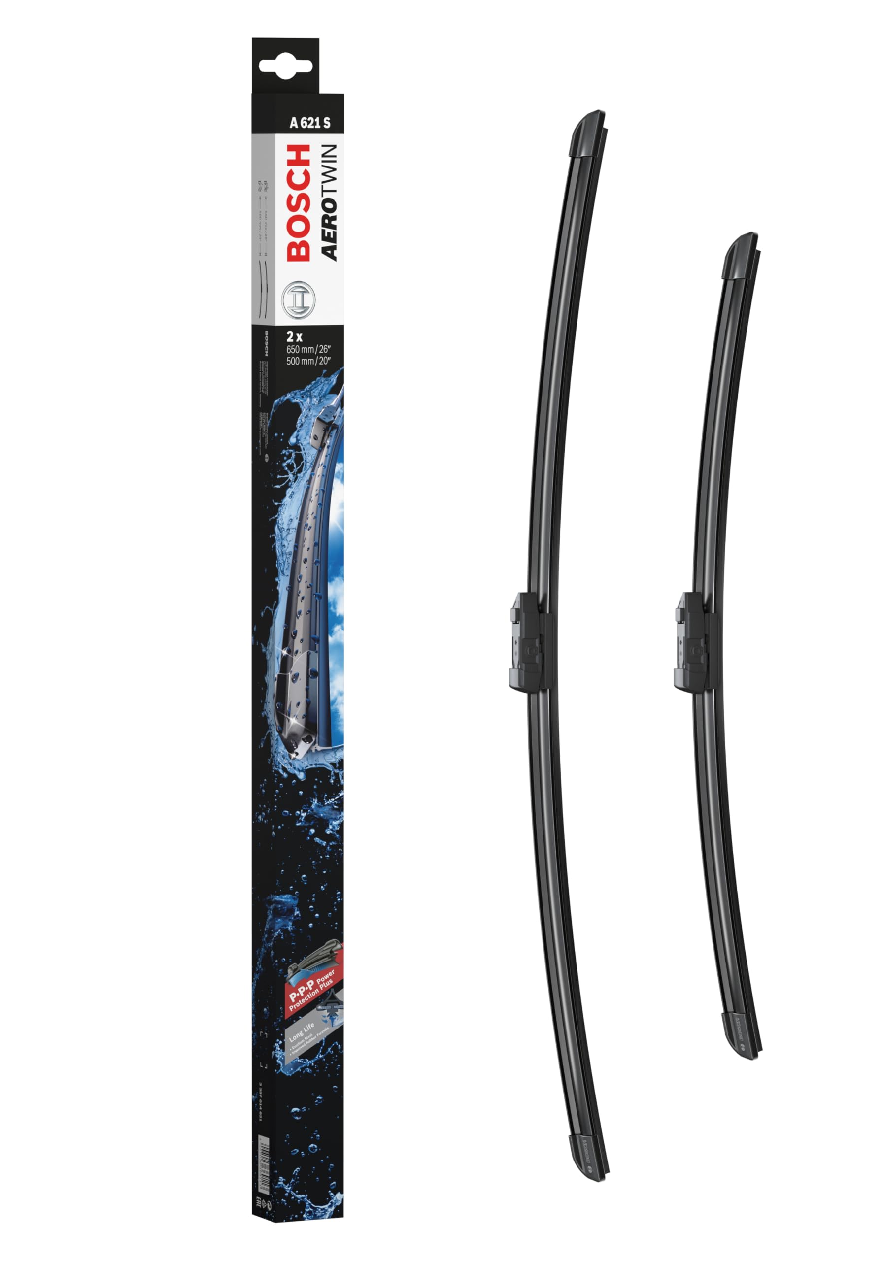 Bosch Wiper Blade Aerotwin A621S, Length: 650mm/500mm − Set of Front Wiper Blades - Only for Left-Hand Drive (EU)