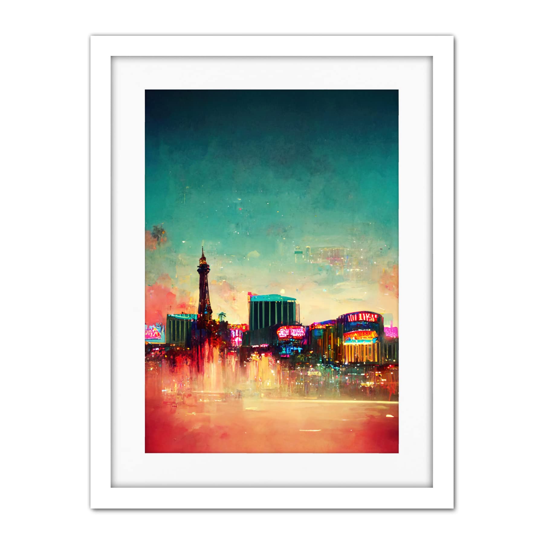 Doppelganger33 LTD Modern Las Vegas Skyline Colourful Acrylic Cityscape Artwork Framed Wall Art Print 18X24 Inch