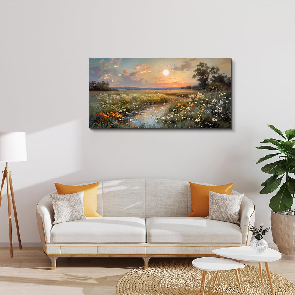 Lienzo decorativo de pared para sala de estar, decoración de pared para dormitorio, oficina, vintage, granja, flores silvestres, pinturas de pared de paisaje natural, arte estético, 2
