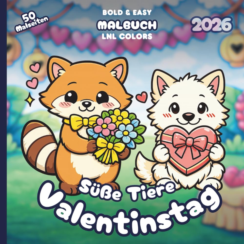Süße Tiere: Valentinstag 2026 — Bold and Easy Malbuch für Kinder und Erwachsene: 50 gemütliche Malseite zur Entspannung | Süße Herzen, Liebesbriefe & Gemütlicher Valentinstag