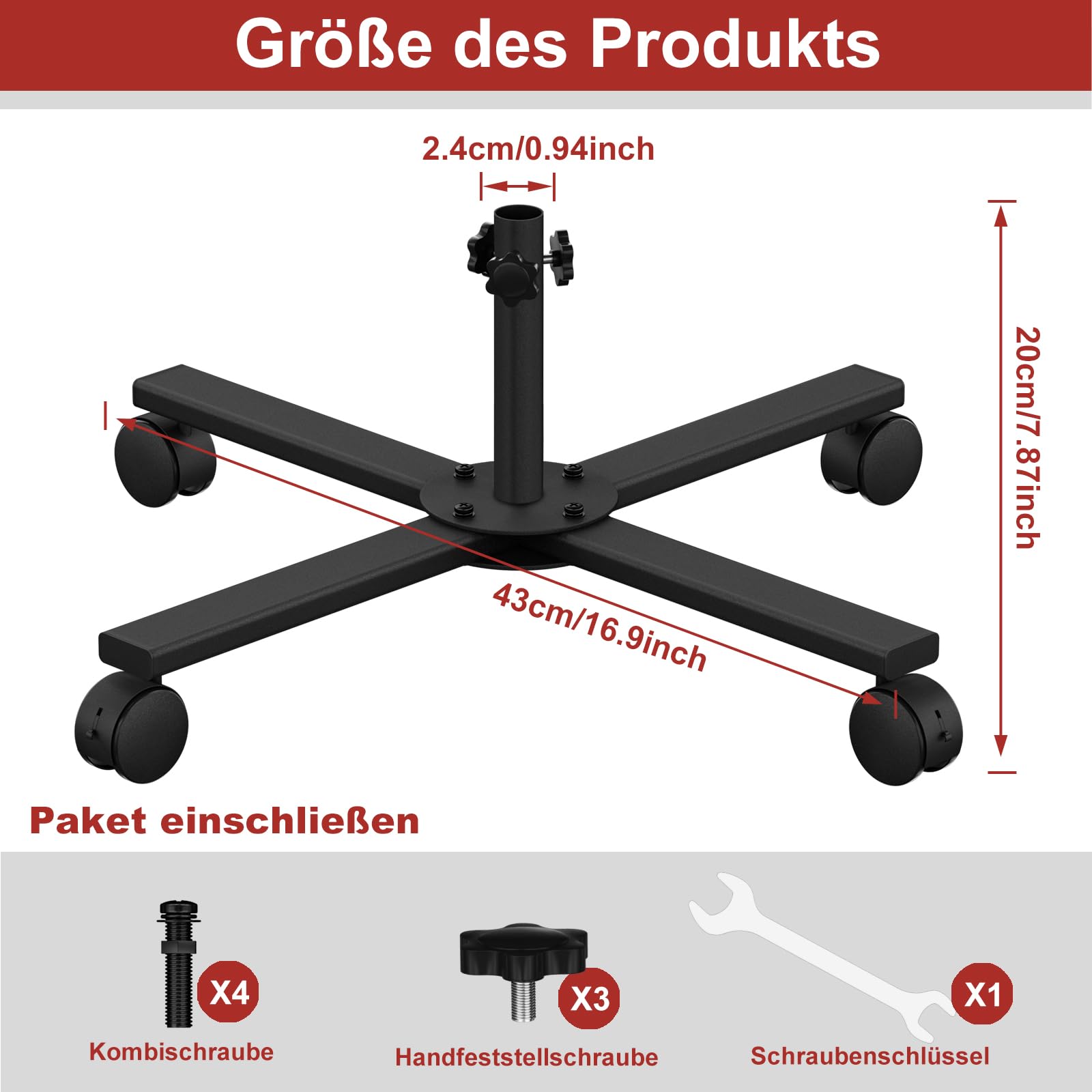Base Per Albero Di Natale Con Ruote Gommata - Supporto Pieghevole In Metallo Per Alberi Artificiali Fino 150cm - Nero - Foto 8