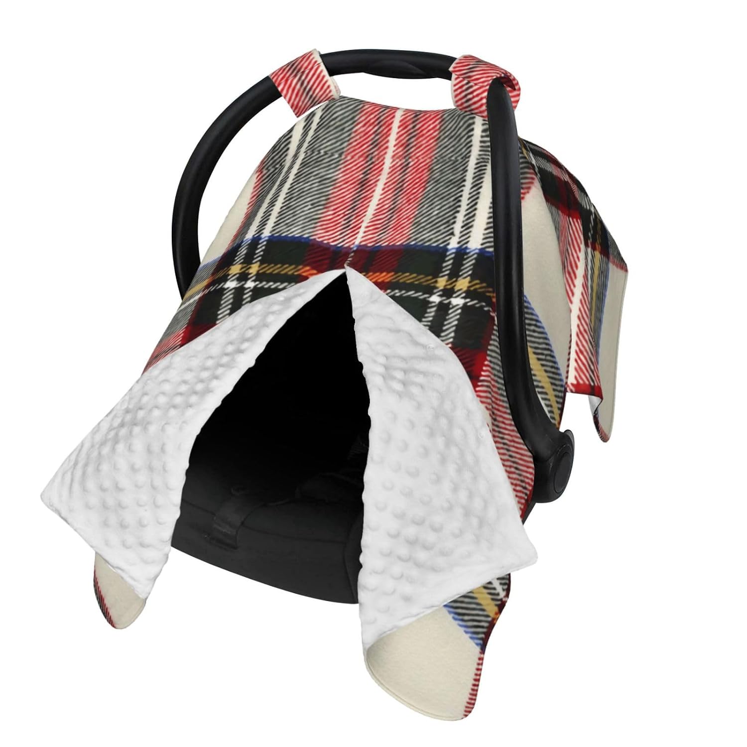 Scottish Plaid Red and White Baby Car Seat Cover & Breastfeeding Nursing Cover - Breathable Stretch Fabric Multi-Use Nursing Cover for Breastfeeding