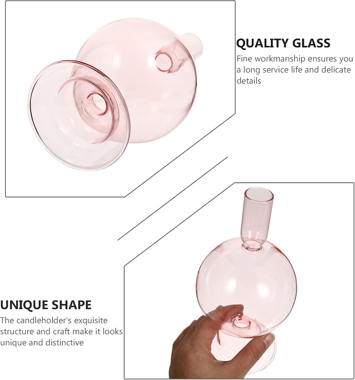 ULTNICE Clear Glass Candlestick Holder Taper Candle Stand Colorful Candlelight Rack Flower Vase Table Centerpiece for Wedding Dinner Party (Pink) Pink,orange IB13K1541JLSAA 20.5x8.5cm