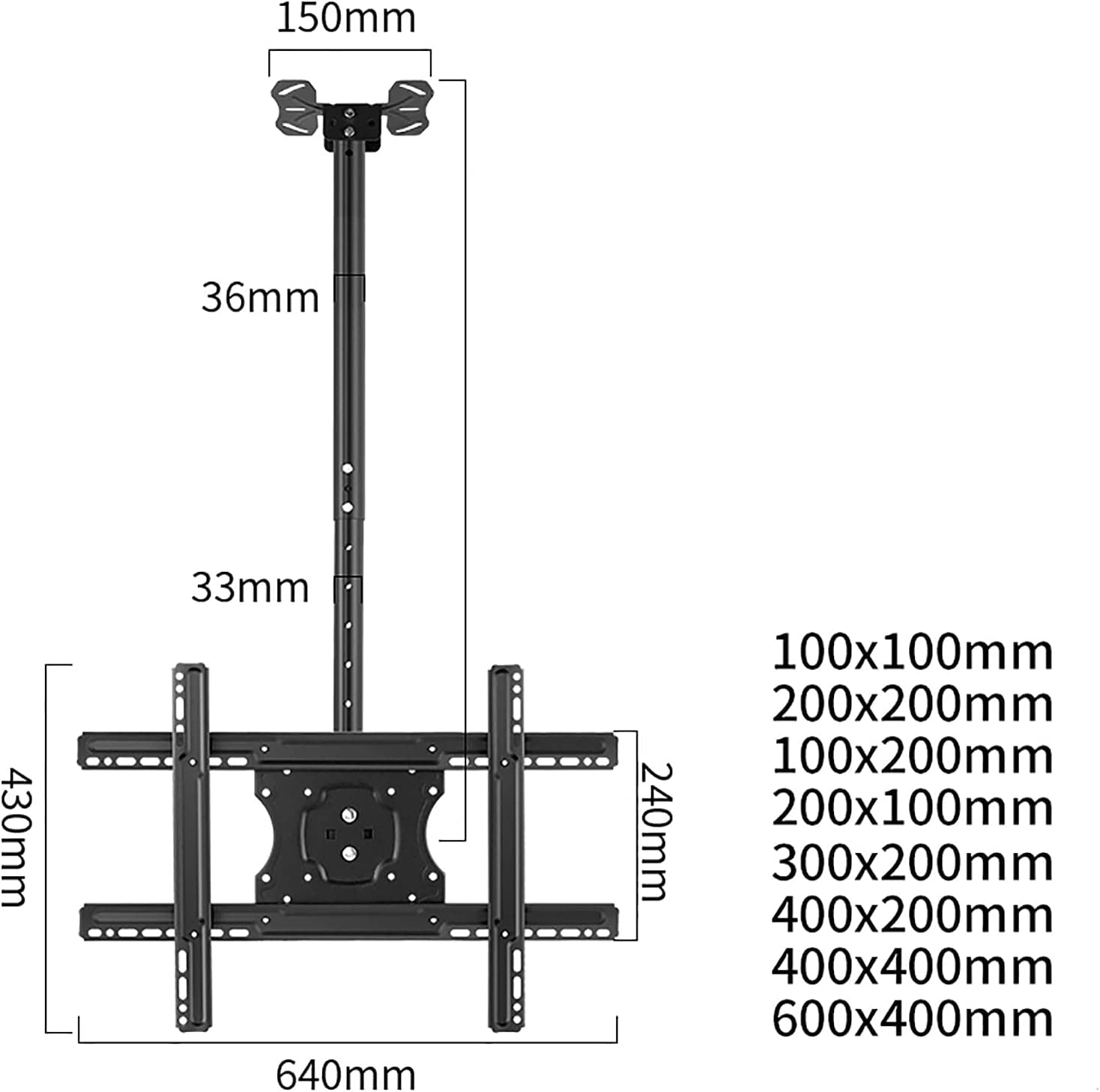 Staffa di montaggio per TV a soffitto per televisori a schermo piatto da 32 75 pollici regolabile in altezza telescopica inclinabile e girevole Peso massimo TV 59,9 kg Staffa di montaggio