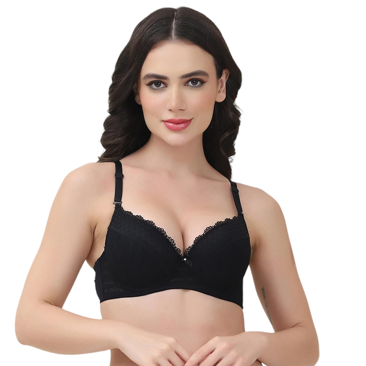 quttos PrettyCat Underwire Lightly Padded T-Shirt Bra with Sexy Trim Lace-picture-3