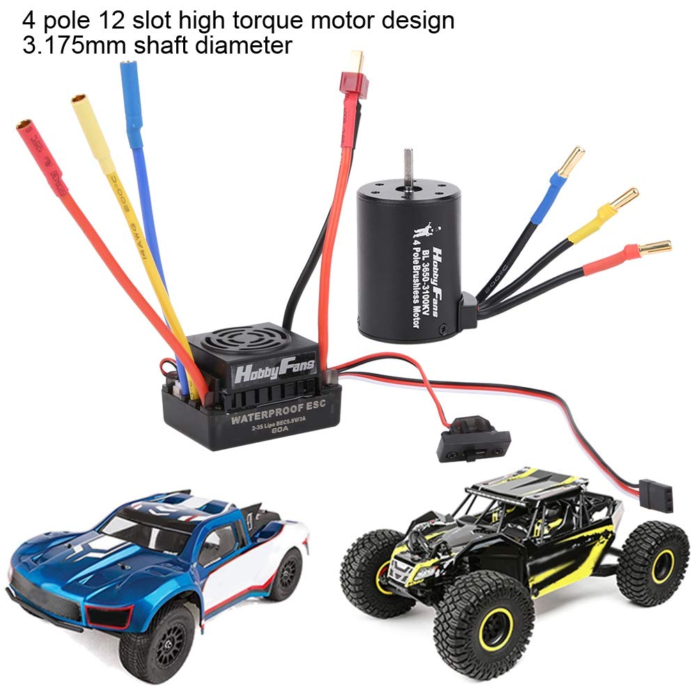 KEENSO 4P 3650 3100KV Sensorloser bürstenloser Motor, mit 60A bürstenlosem Regler, mit englischer Anleitung, wasserdichter bürstenloser Motor für 1/10 RC-Autozubehör