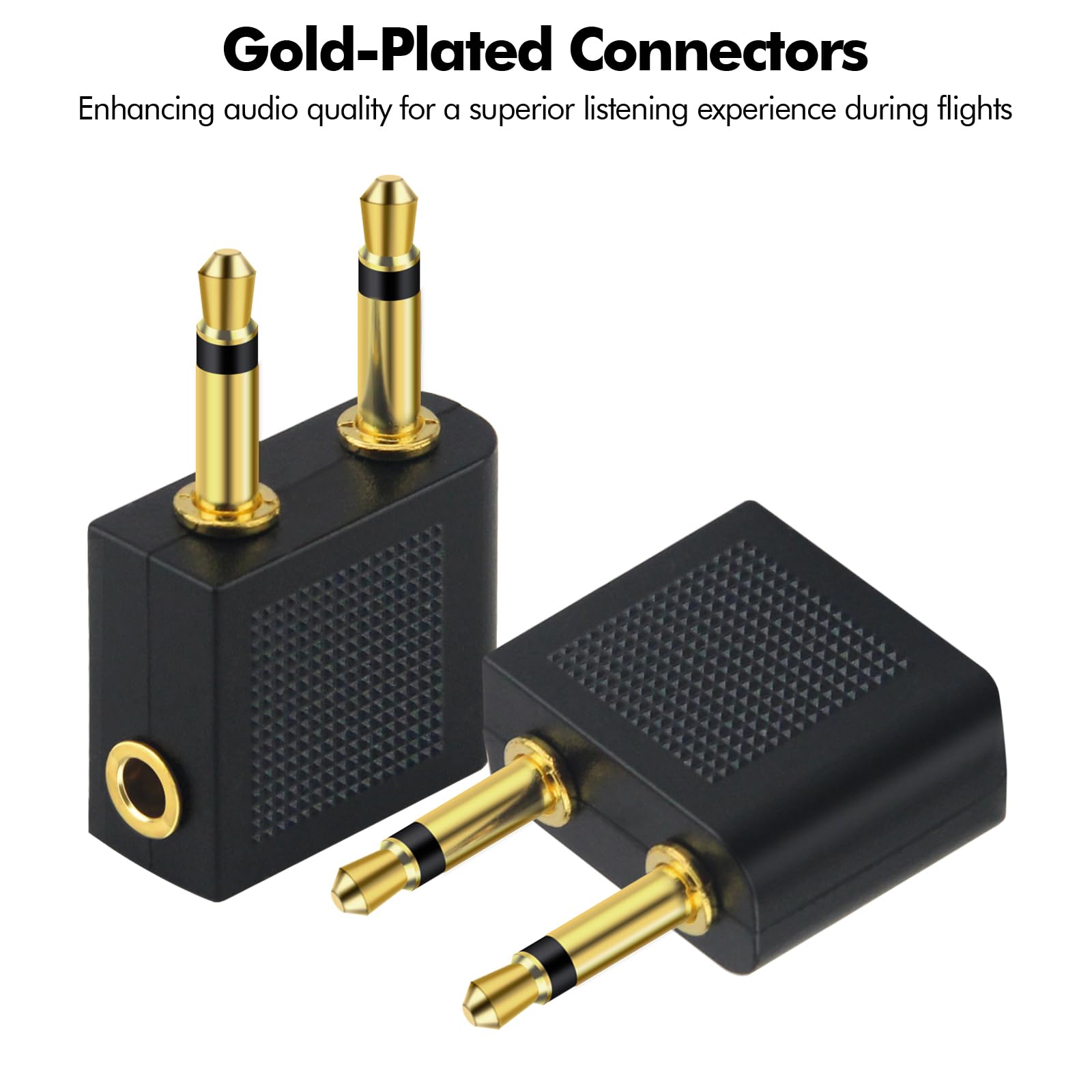 poeland Adapter słuchawek Airline Airplane do słuchawek, AUX, podwójny 3,5 mm męski na 3,5 mm żeński pozłacany (3 sztuki)