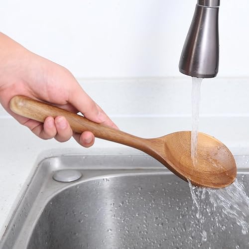 Miniatura 7 de Cucharas de madera de 12 pulgadas para cocinar, juego de 2 cucharas de madera de acacia maciza, utensilios de cocina, acabado liso, mango cómodo,