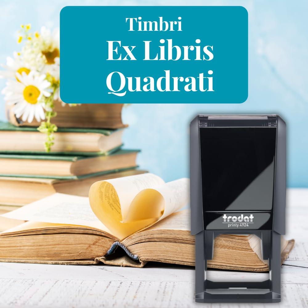 Trodat Timbro Ex Libris Monogramma PERSONALIZZATO Disegno Drago, Impronta Quadrata 40x40 mm, Autoinchiostrante Printy, Libri, Biblioteca, Club del Libro (Impronta Viola)