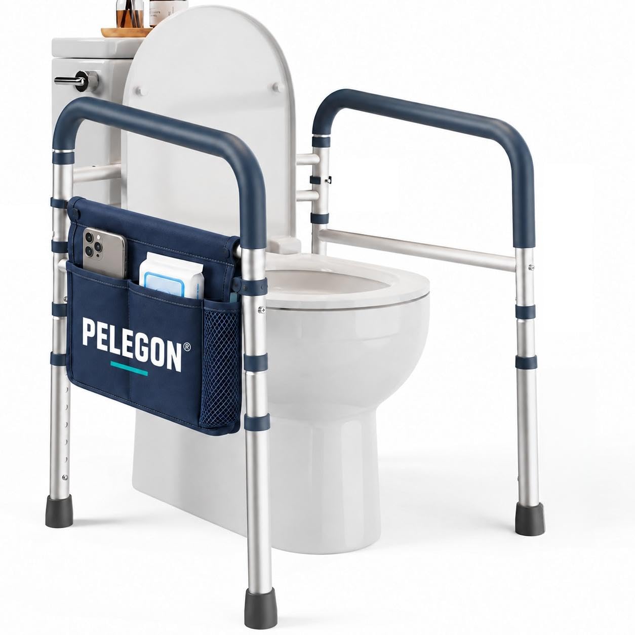 PELEGON Toilet Safety Rails (350 lb) - Adjustable Toilet Safety Frame & Rails, Toilet Safety Rail for Elderly Adults, Toilet Handles for Seniors, Toilet Bars for Elderly & Handicap