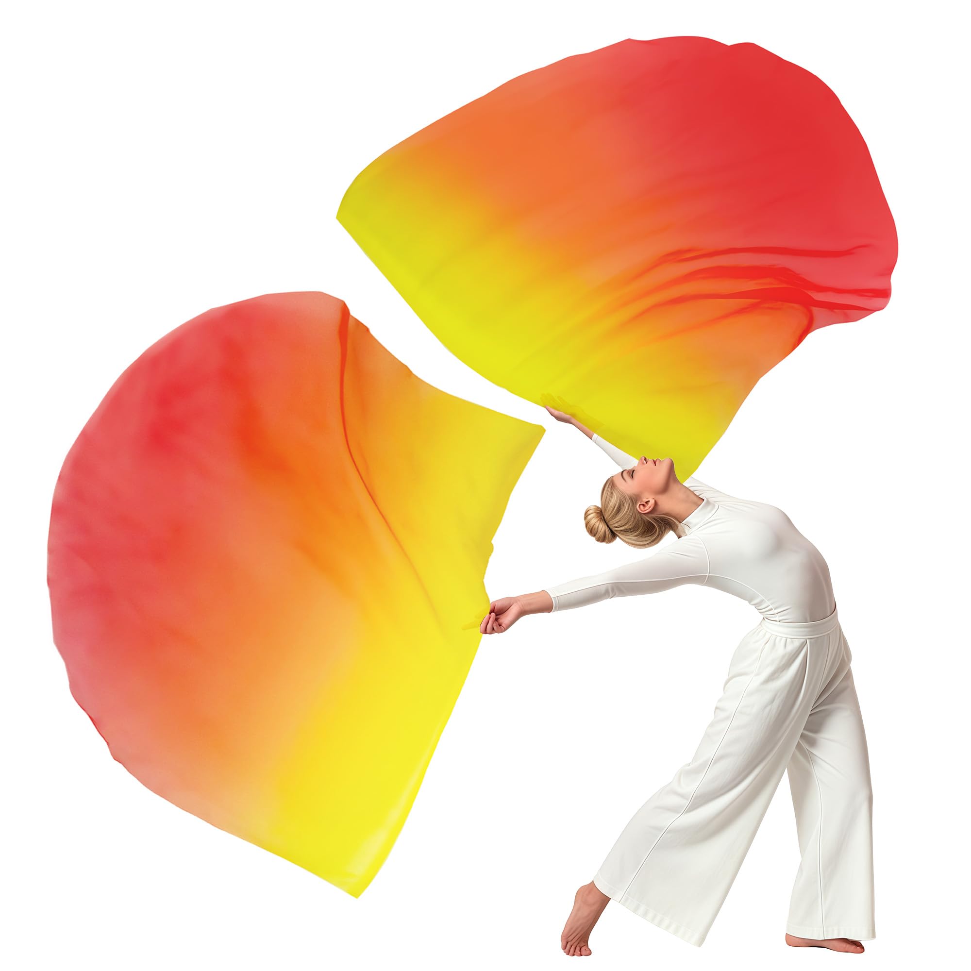 Worship Fans Flags Church Prophetic Praise Celebration Dance Banners with Rods & Carrying Bag 2# yellow-orange-red