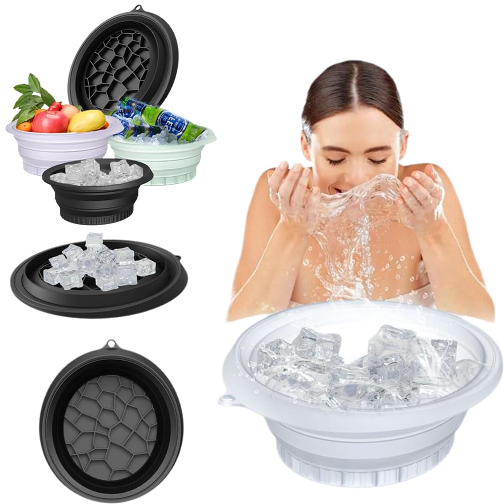 Ciotola per il ghiaccio, bacino pieghevole in silicone a raffreddamento rapido con vassoio per il ghiaccio integrato, ciotola per il bagno per il viso per immersione, ciotola portatile per la cura