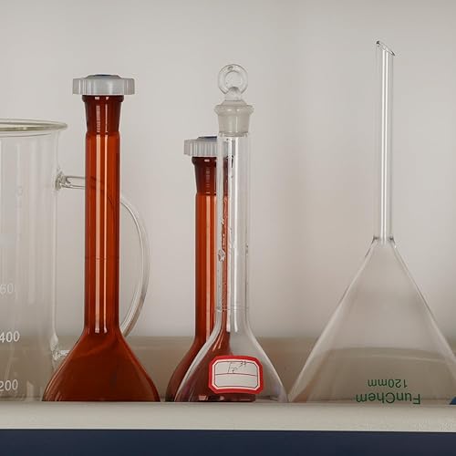 Vista 5 de FunChem Frasco volumétrico de vidrio con tapón de vidrio, pared pesada de vidrio borosilicato, clase A, tolerancia ±0.0.2 fl oz, 0.3 fl oz