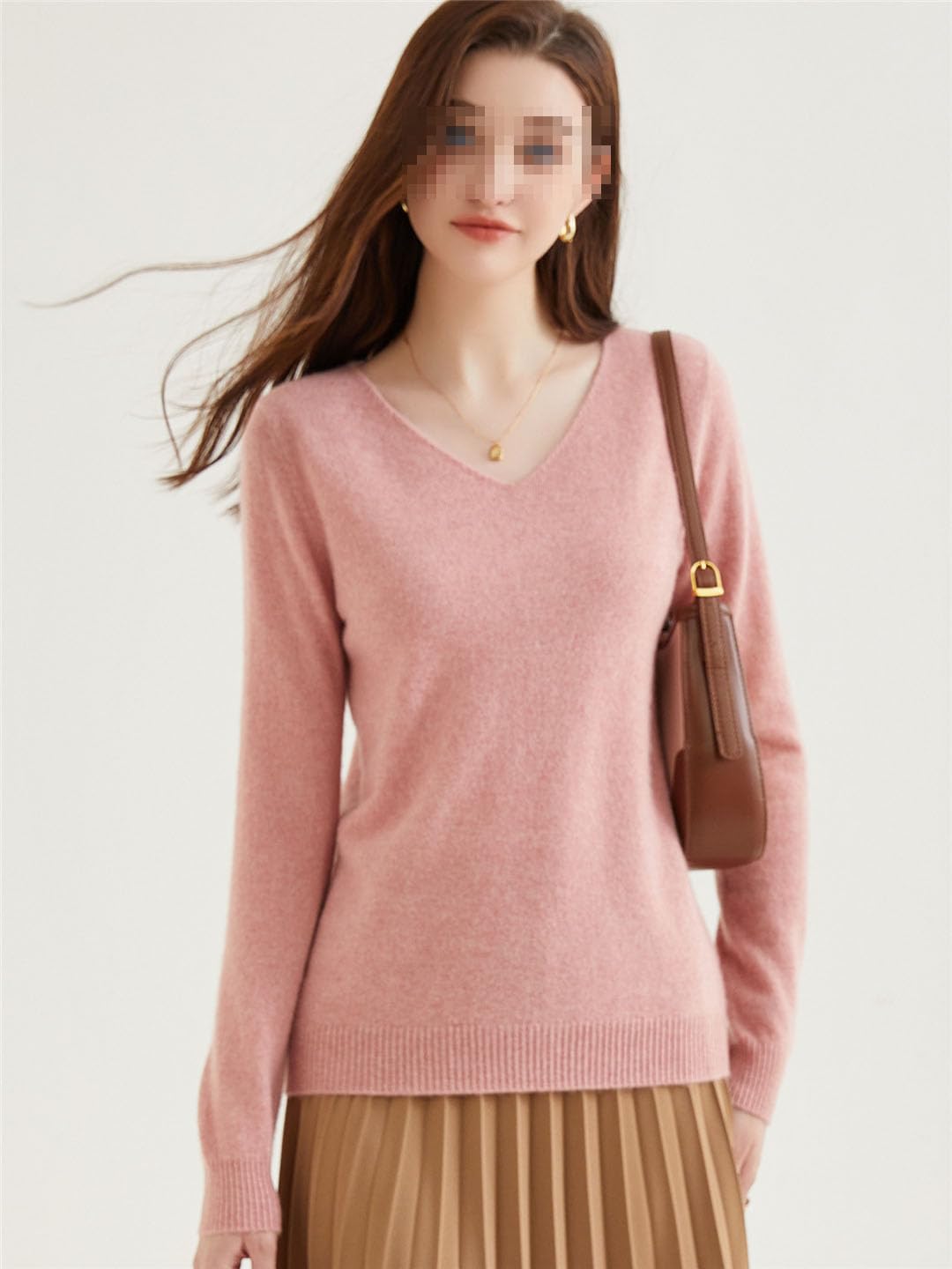 Suéter De Cachemira con Cuello En V para Mujer Jersey Básico De Cachemira Tops De Punto De Manga Larga De Lana
