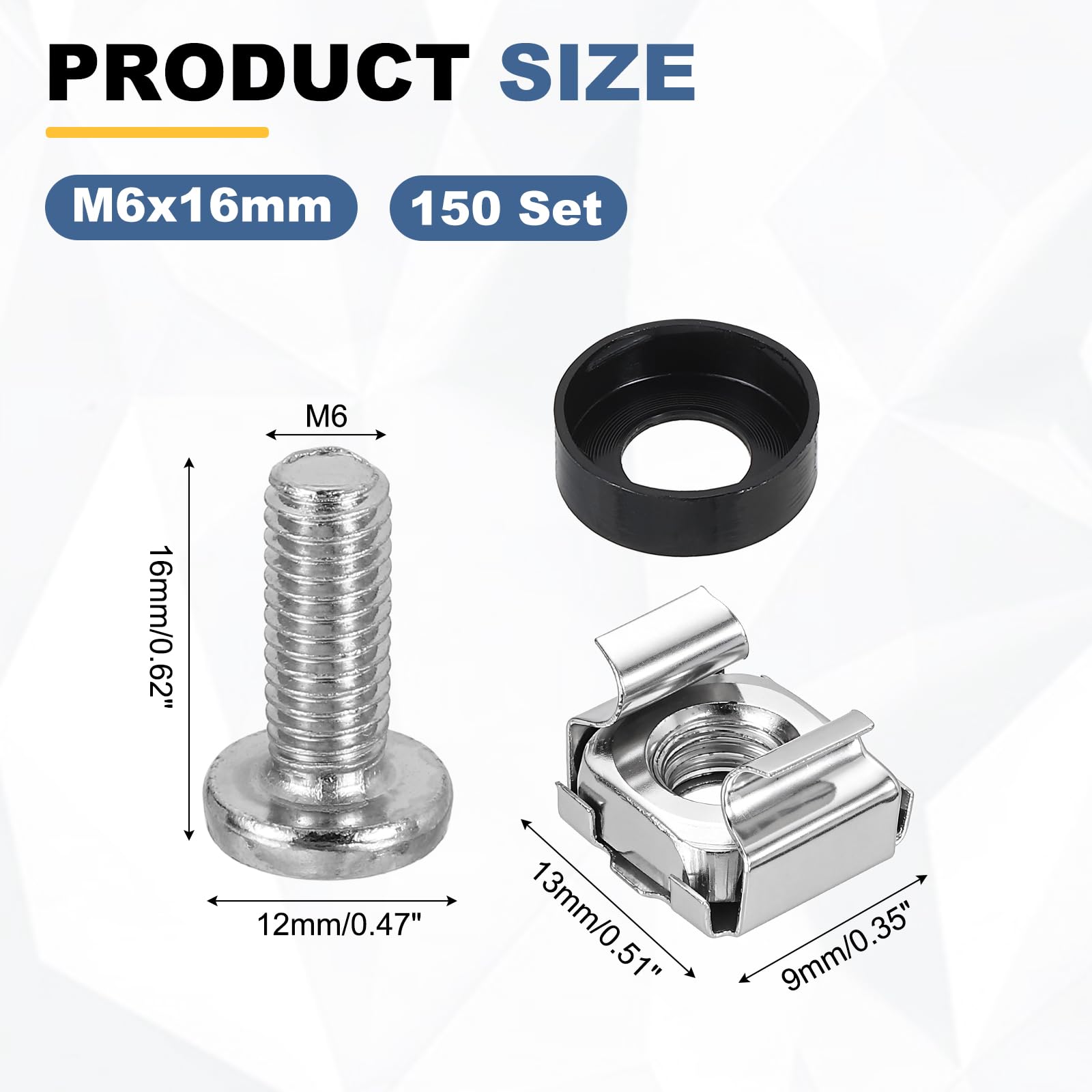 QUARKZMAN 150 Tornillos de Rack M6x16mm Acero al Carbono Niquelados