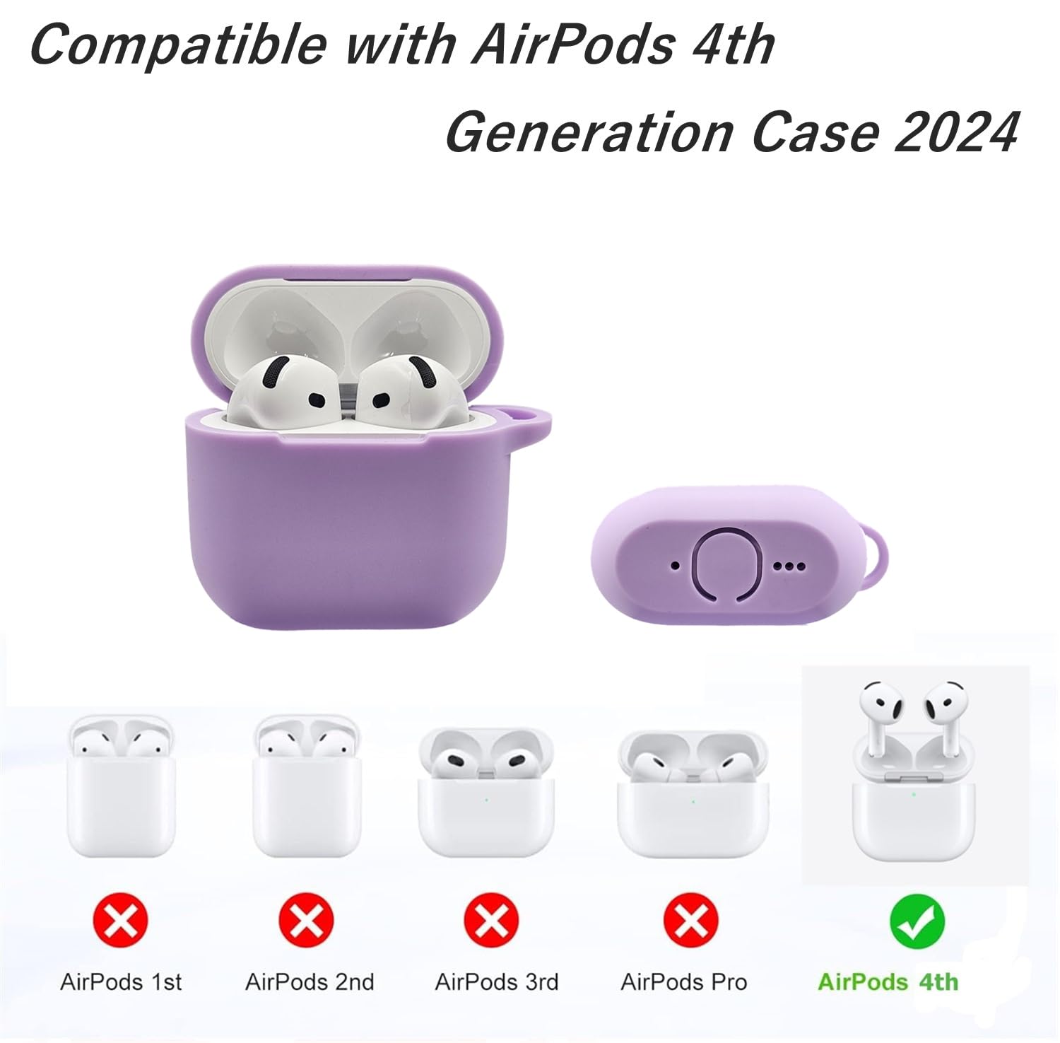 Funda protectora para Airpods de 4ª generación, funda de silicona suave con bonito pompón de bola esponjosa y kit de llavero (morado)