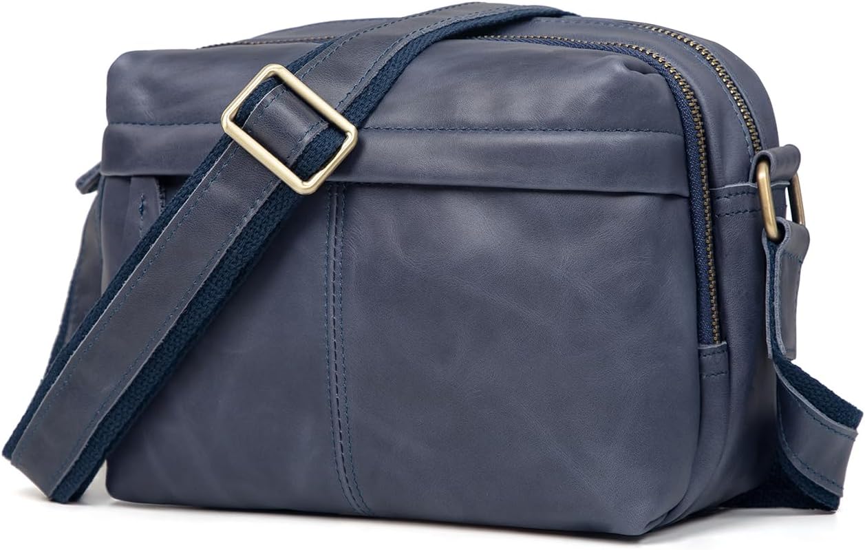 Augus Men's Leather Messenger Bag Shoulder Crossbody Backpack Bags Purse for Women Vintage Anti-Theft Waterproof Casual (Blue)