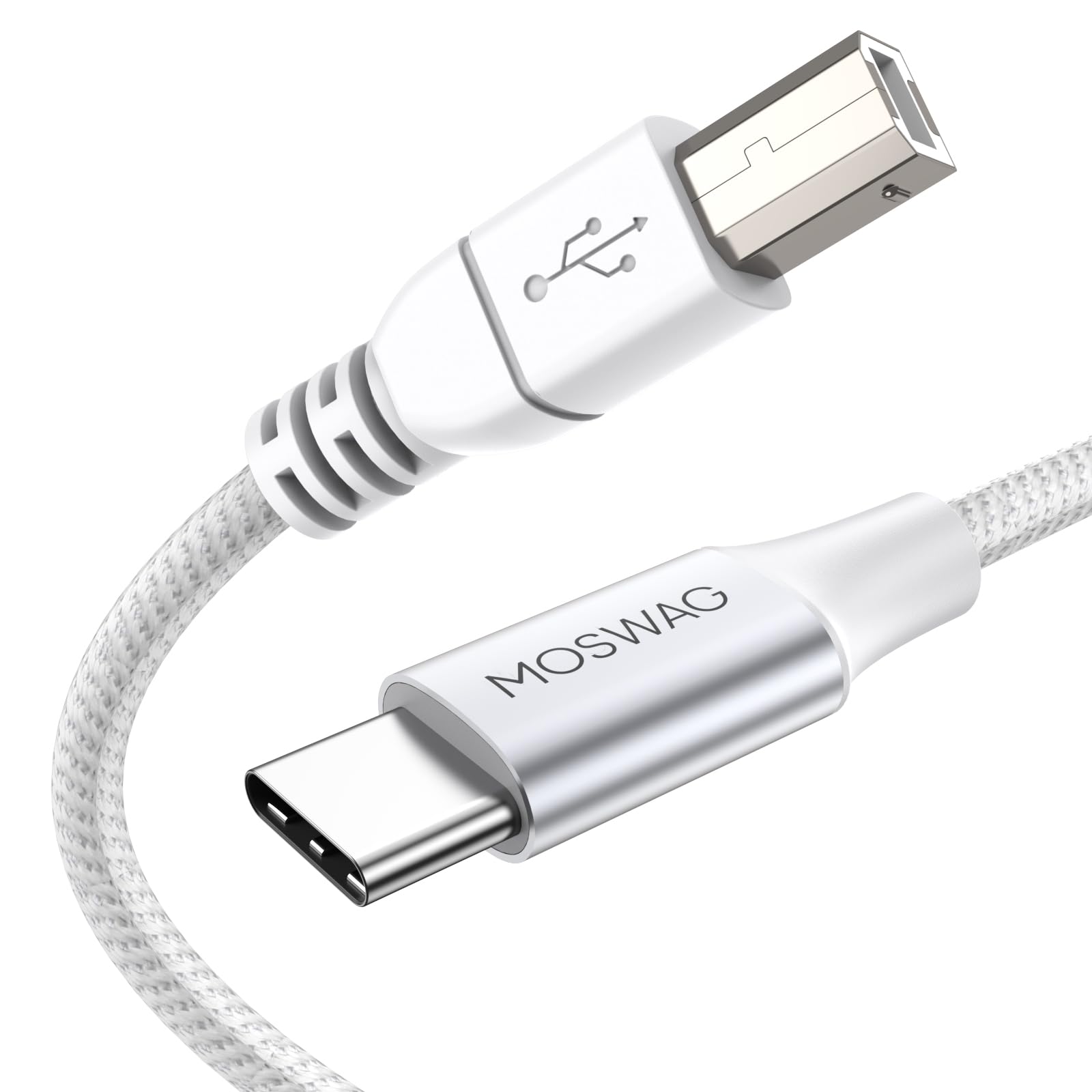 MOSWAG USB C to USB B MIDI Cable Type C to USB MIDI Cable Nylon Braided 2.0 Printer Scanner Cord High Speed with Metal Connector (9.84FT/3M