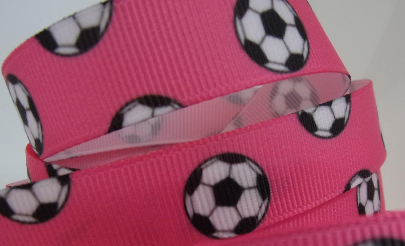 Grosgrain Ribbon - Hot Pink Soccer Ball Print - 5/8 Wide, 10 Yards. for Team Hair Bows & Crafts! Show Your Team Spirit!