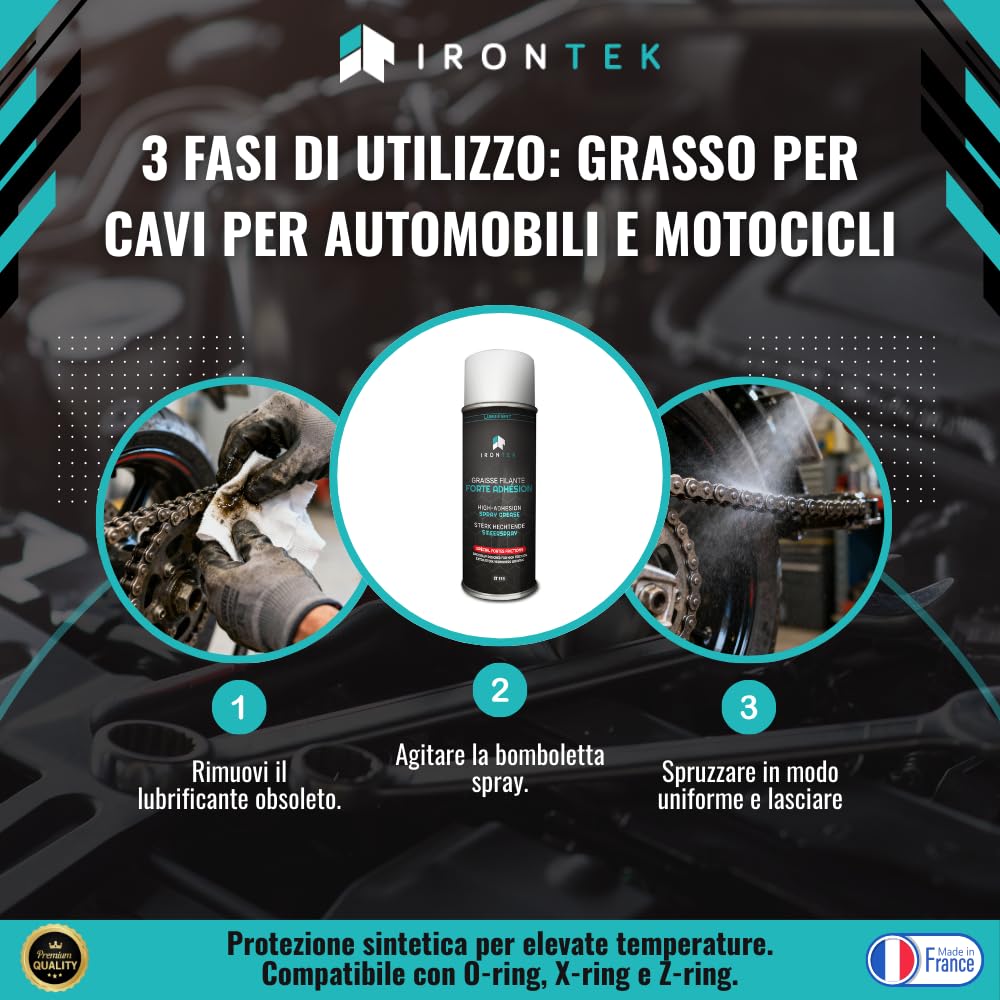 Grasso Spray Lubrificante - IRONTEK - 400 ml | IT111 | Base Sintetica con PTFE | Alta Aderenza e Resistenza | -35°C a +200°C