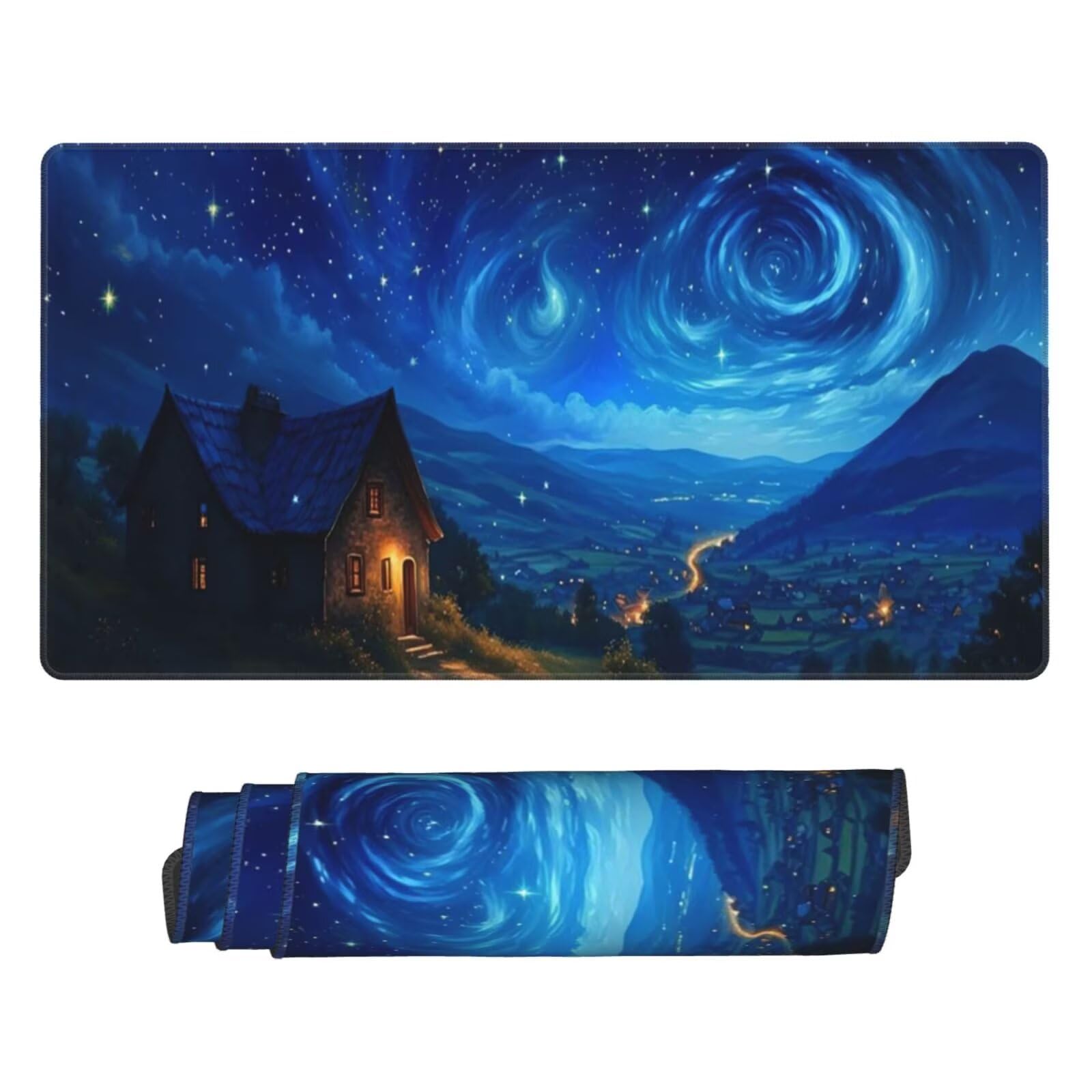 Tapis de Souris XXL 1200x600 mm, Bleu Tapis de Souris Ciel étoilé Tapis Souris XXL 120 X 60 CM, Antidérapant sous Main Bureau à Bords Cousus, Mouse Pad avec Surface en Caoutchouc antidérapant U-431