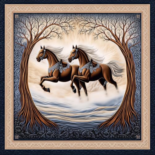 Image of RUMPS 7D HD Digital Printed Running Horse King Size Bedsheet with 2 Pillow Covers | Luxury Designer Bedding Set | Size 90x100 Inches