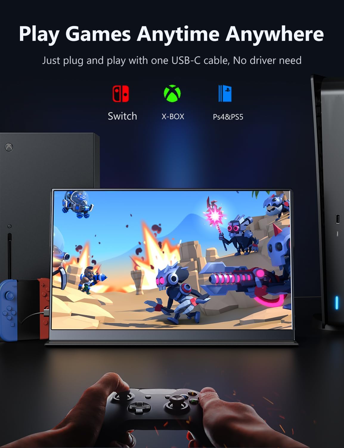 MagicRaven Portable Monitor, 15.6" 1080P Laptop Screen, Lightweight Dual USB C HDMI Second Computer Gaming Display with Speakers, Travel Monitor for MacBook PS4/5 Xbox Switch PC Phone - Image 8