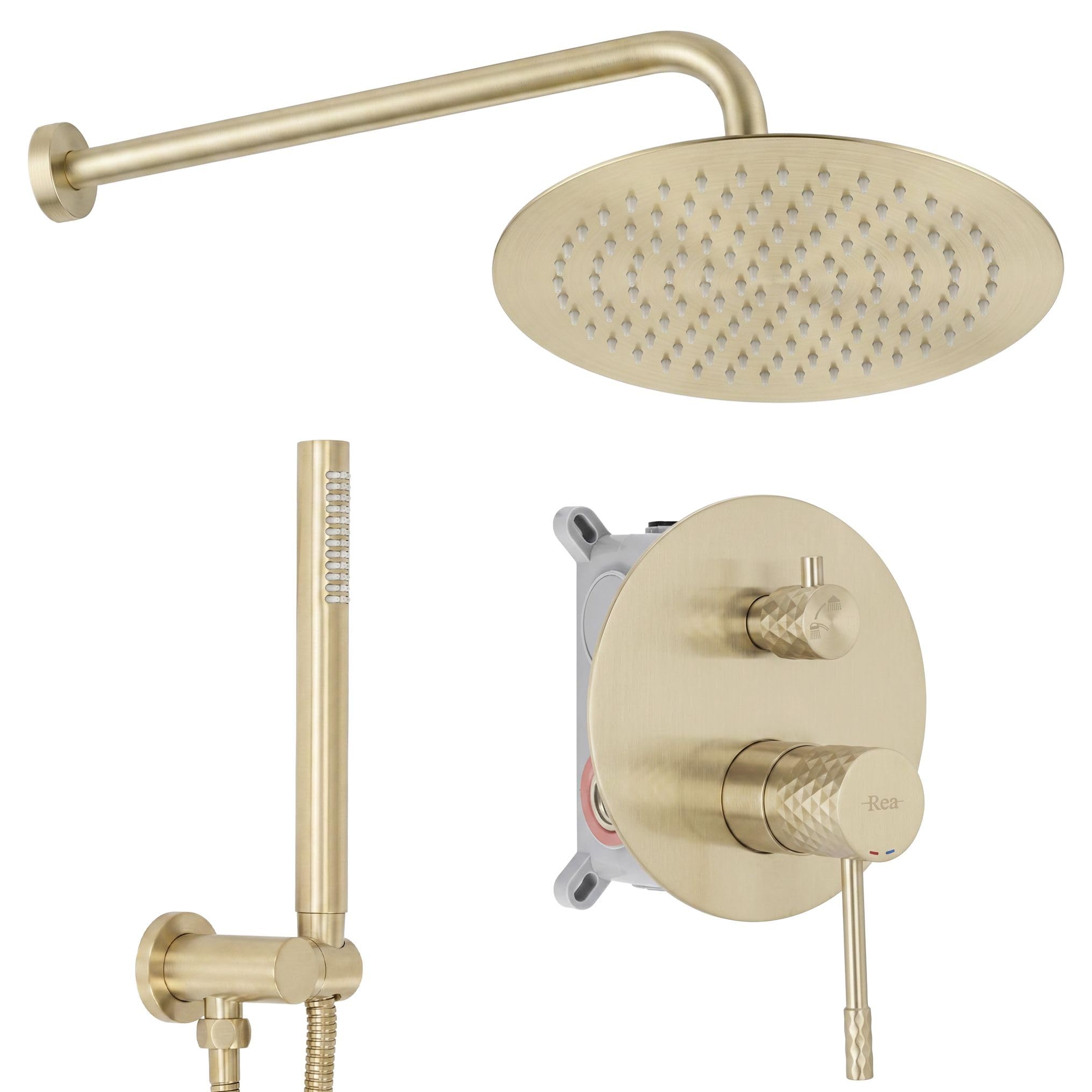 Kit de douche encastré Lungo Diamond or brossé pommeau carré 25x25cm