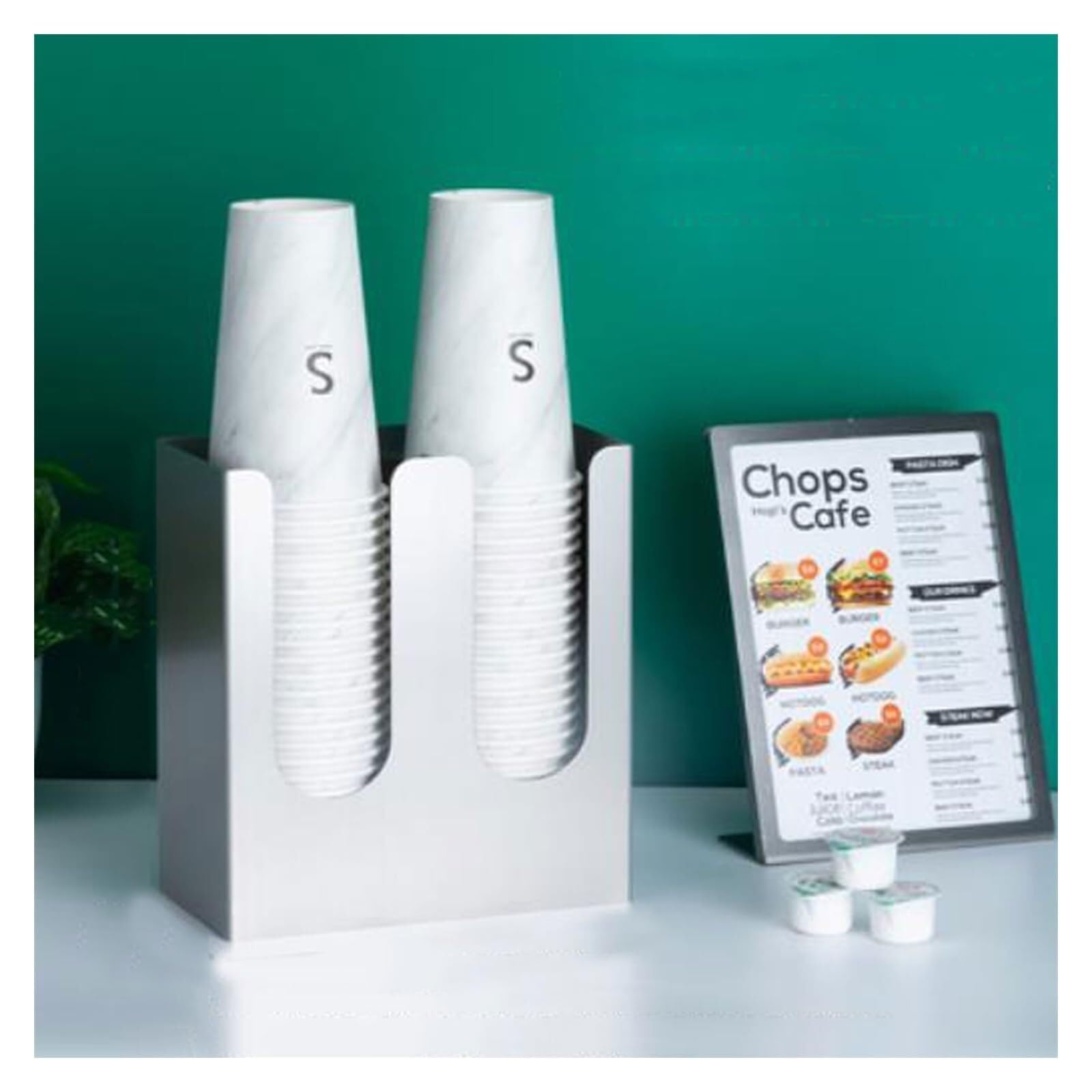 Paper Cups, Dispenser for Coffee Cups with 2 Compartments, Disposable Paper Cup Holder and Lid Holder Counter Organizer for Home, Cafe, Restaurant, L