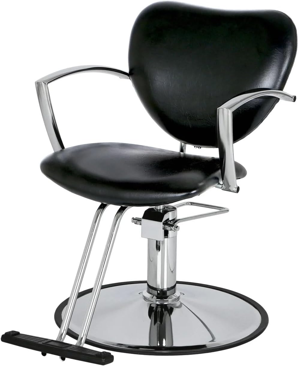 Buy-Rite Sylvia Professional Salon Styling Chair - Black Modern Design, Adjustable Headrest, 360° Swivel, Chrome Steel Frame, Hydraulic Pump, Metal Arms - SY-6605N-1