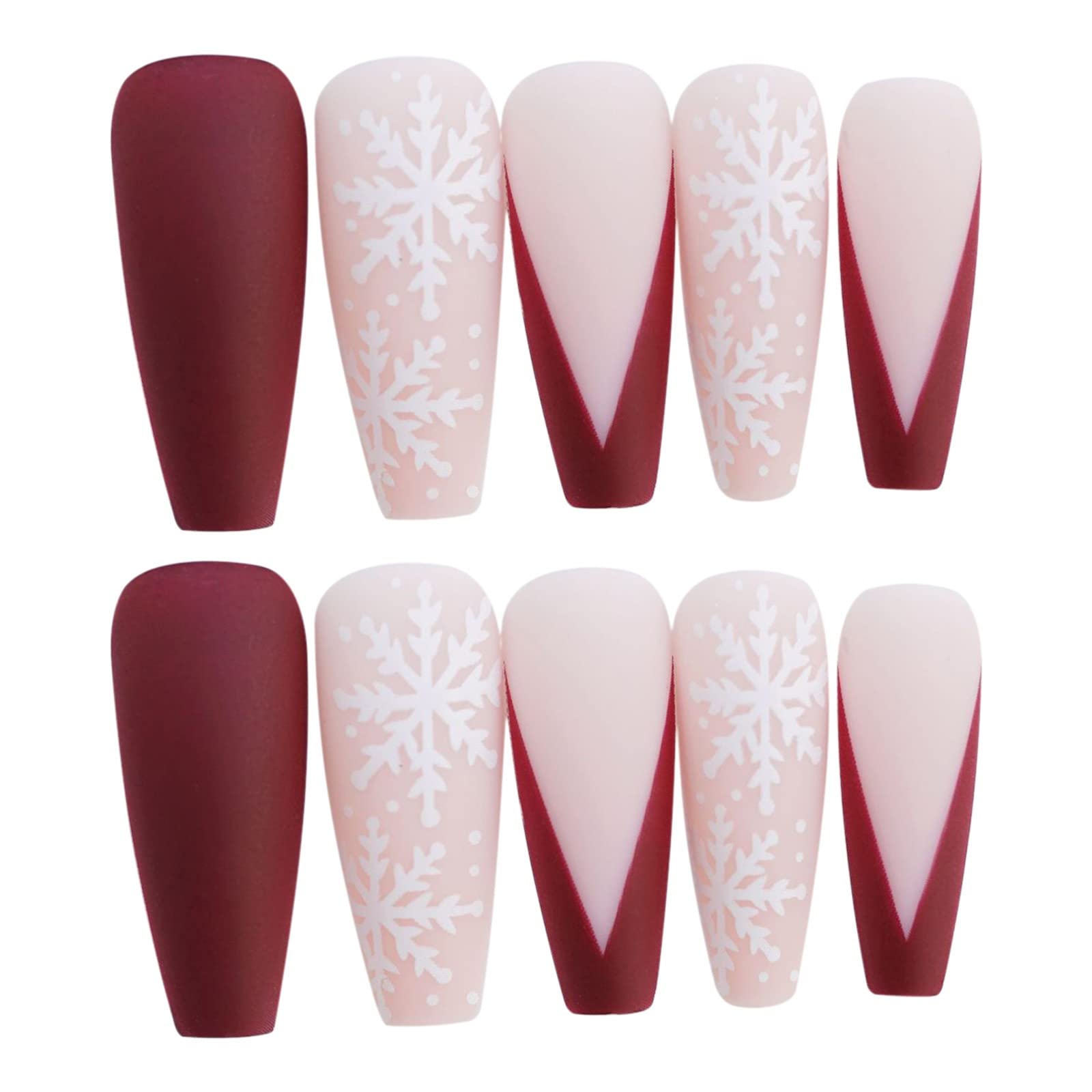 Christmas Press Long Style Press Nail Snowflake Old Man Green Fake Nail Flash Fake Nail Holiday Nail Accessories Press Nail Glue 24 Pieces Set 1ml Clear Acrylic (D, A)