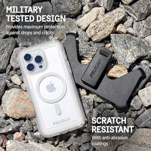 Image of Pelican Voyager iPhone 16 Pro Max Case - Rugged MagSafe Phone Case - Clear | Magnetic Phone Case w /18ft Military Grade Drop Protection - Phone Cover w / Belt Clip Holster Kickstand for iPhone 16 Pro Max