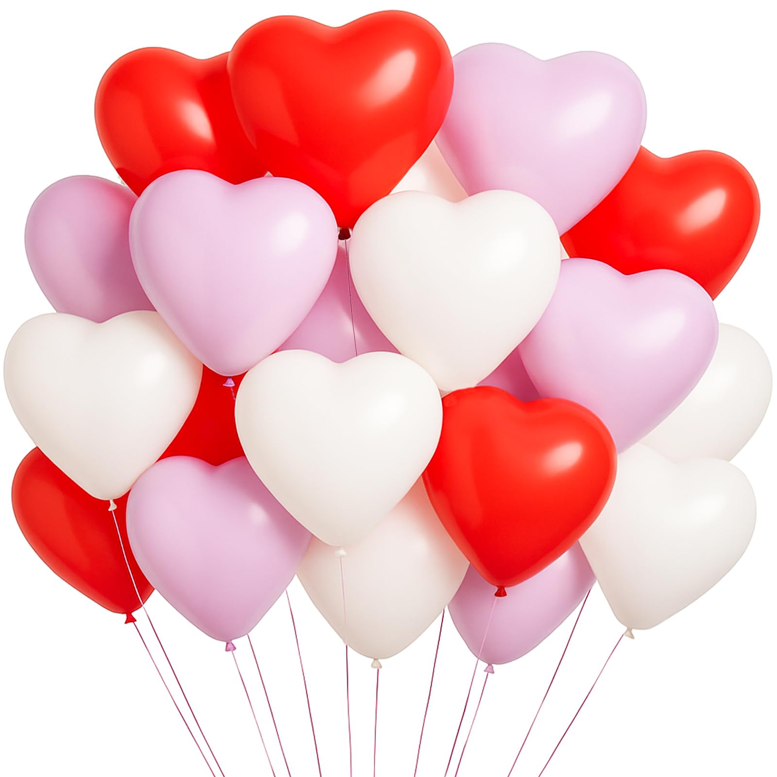 60-Piece 12-Inch Red, White, Pink Heart-Shaped Latex Balloons Set - Romantic Love Heart Balloons Decorations for Valentine's Day, Anniversary, Wedding