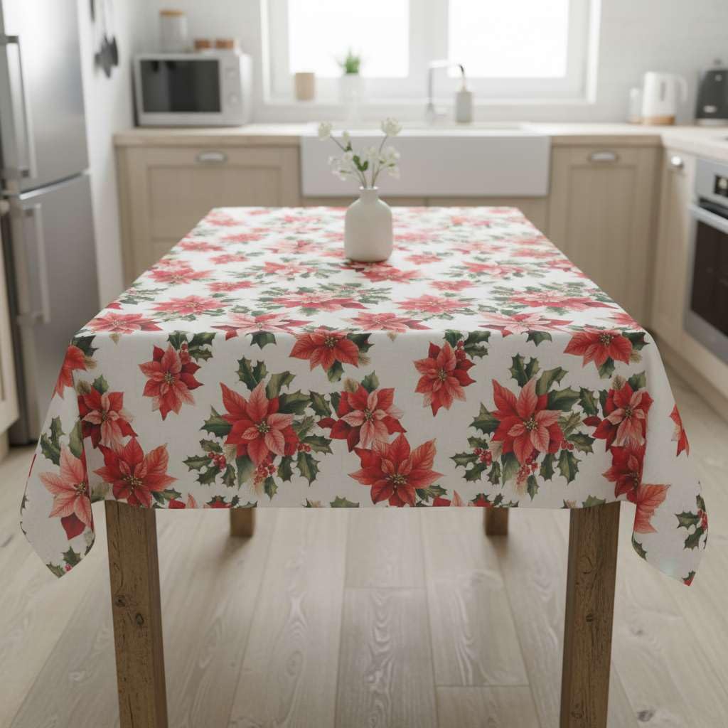 RICAMI FIORENTINI BALDI Obrus NOEL. Wytrzymała bawełna panama z gwiazdami Nalale. Produkcja rzemieślnicza. Wyprodukowano we Włoszech (kwadratowy 250 x 250 cm)