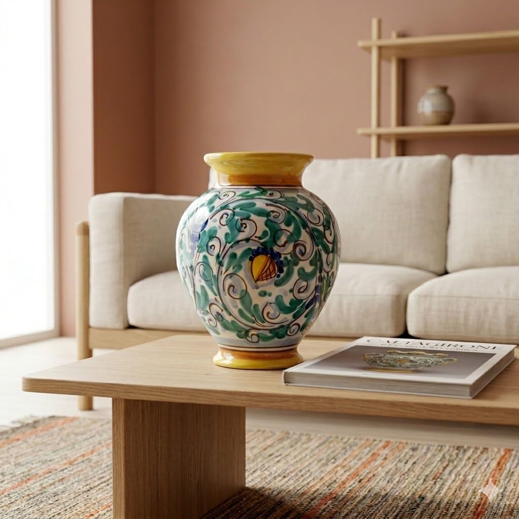 CEAR Ceramiche - Handgemachte dekorative Vase aus Keramik von Caltagirone H cm 20 '600 gelb
