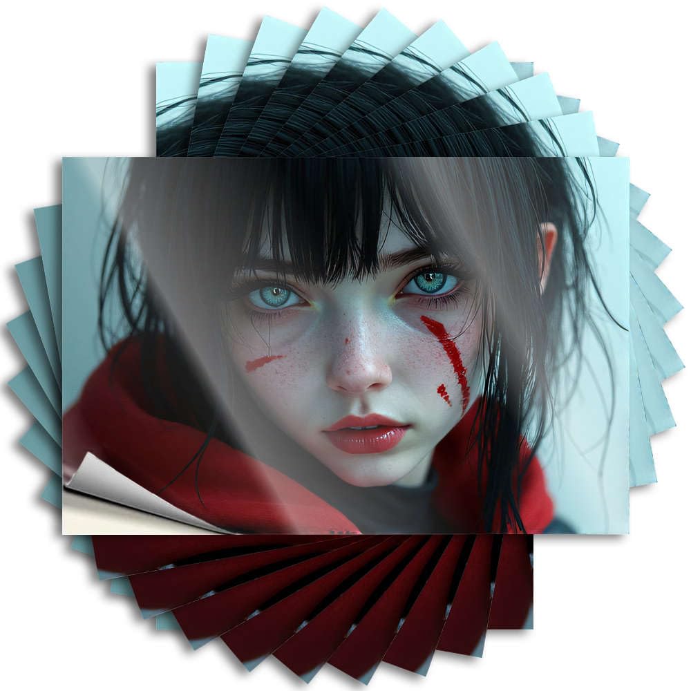 Girl with Red Streaks On Her Face Work Desk Decor Good - Bumper Bottle Waterproof Decal(12X18CM)