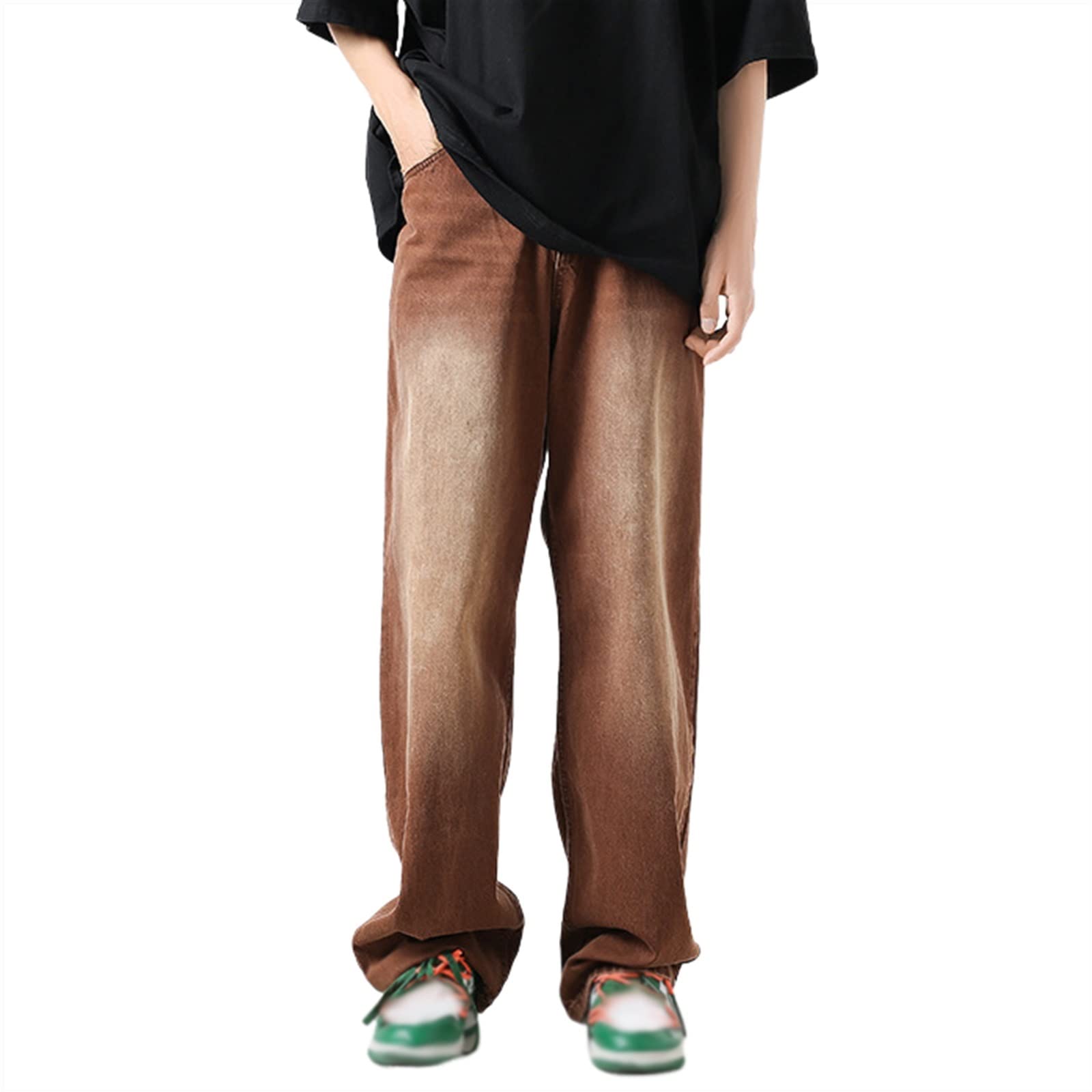 BEMEIRJeans Baggy Distressed Vintage Denim Trousers Male Wide Leg Pants Men Streetwear Retro Casual Hip Hop Jeans (Color : Brown, Size : X-Large)