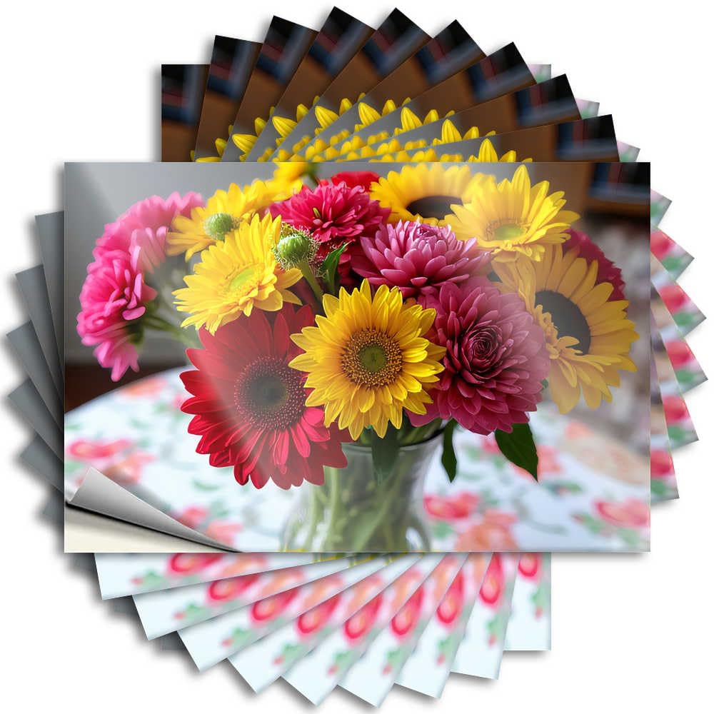 Lettering Sticker Personalized, Exterior Water Bouquet of Vibrant Flowers On Floral Tablecloth | Bedroom Stuff(6X9CM)