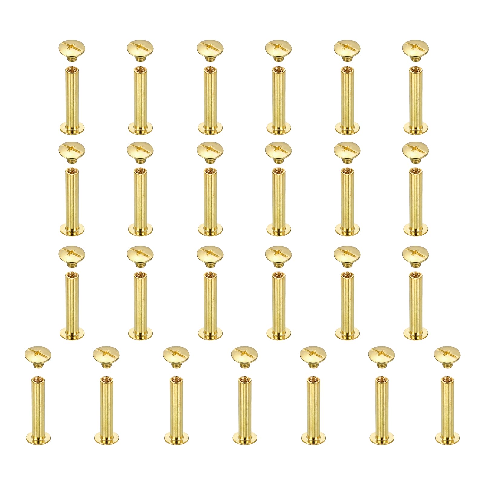 sourcing map 25set Chicago Screw M5x25mm Phillips Nail Rivet Stud Bolts Rivets Binding Post Screw for DIY Craft Leather Belt Bag Bookbinding, Gold — image 1