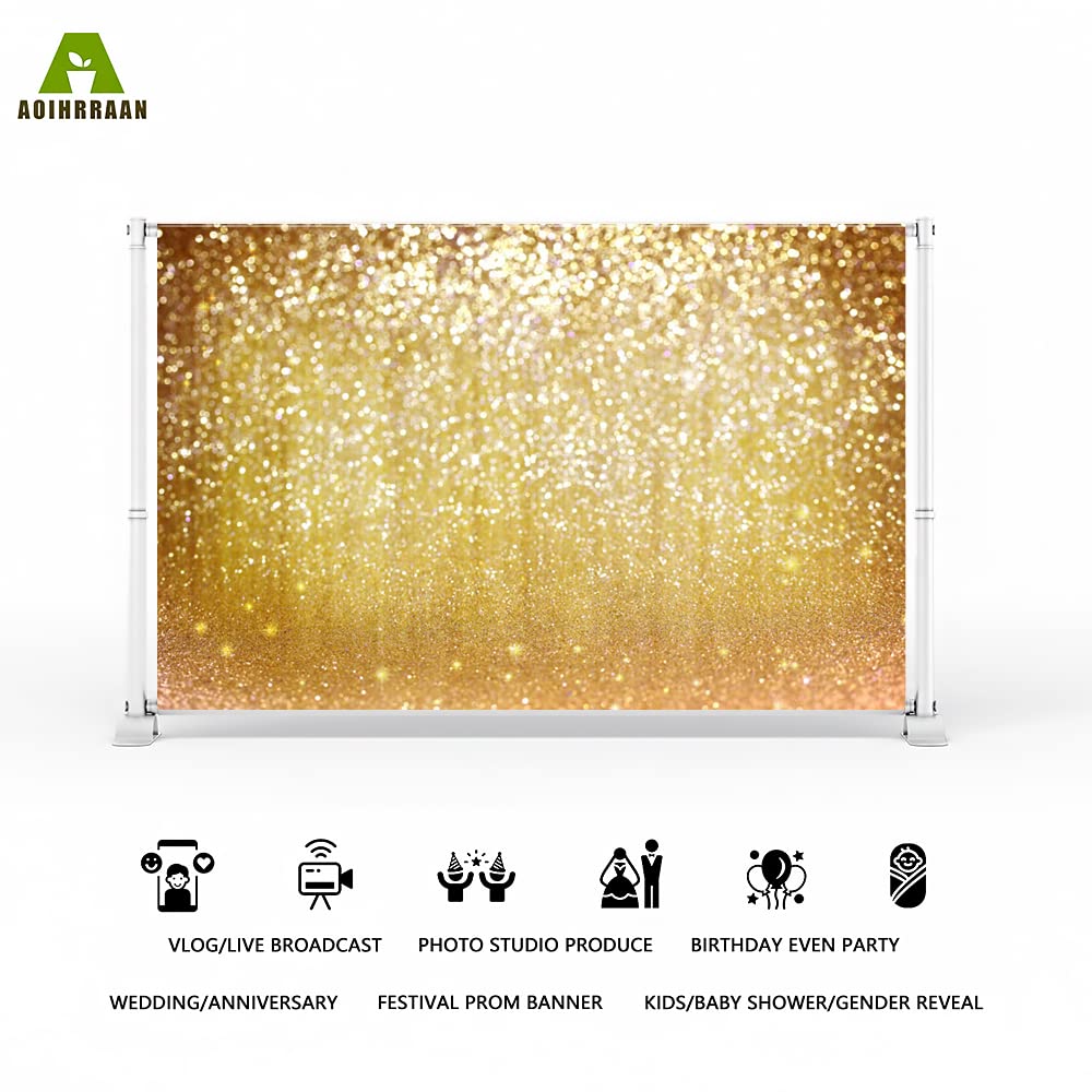 Aoihrraan 3x2m Glitter Oro Bokeh Sfondo Macchie Brillanti Paillettes Dorate Fondali Fotografia Baby Doccia Nozze Compleanno Festa Speakeasy Adulti Bambini Appena Nati Ritratto Studio Fotos Vinile