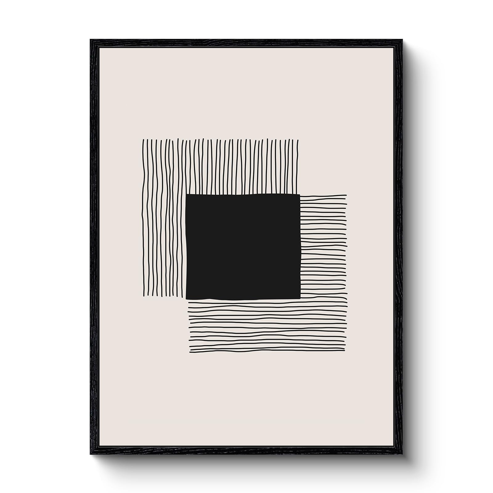 VIYYIEAFramed Canvas Wall Art, Vintage Wall Art for Living Room, Abstract Oil Painting Picture Summer Home Decor Bathroom Wall Decor Momthers Day Gifts -【The Lines】-(12x16 Black)