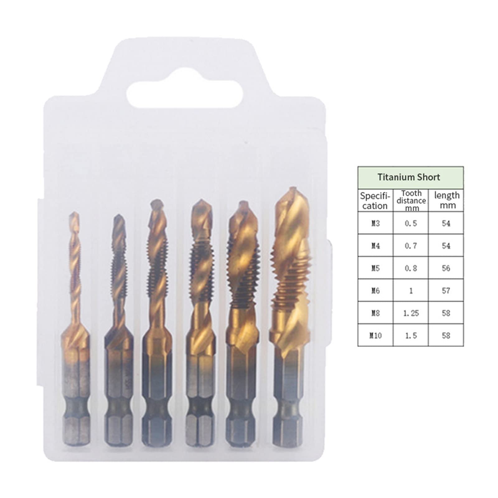 Titanium Plated Hex Shank HSS Screw Thread Metric Tap Drill Bits Machine Compound Hand Tools M3 M4 M5 M6 M8 M10 Tap Drill MINGPING (Color : Short- Gold Boxed)