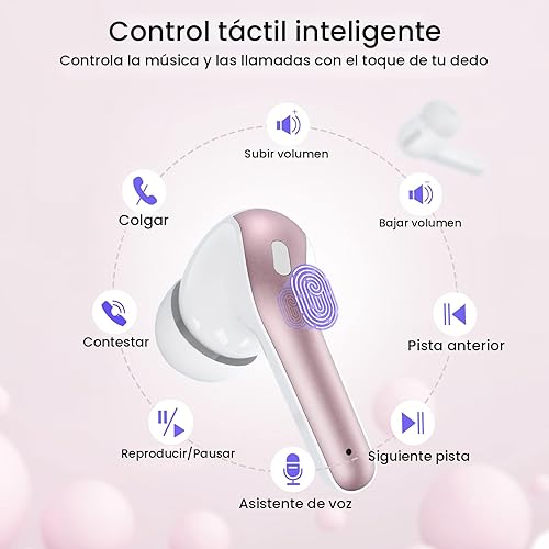 Vista 4 de TAGRY Auriculares Bluetooth Verdaderamente Inalámbricos Auriculares 60H Reproducción Pantalla LED de Energía Audífonos con Estuche de Carga Rosado