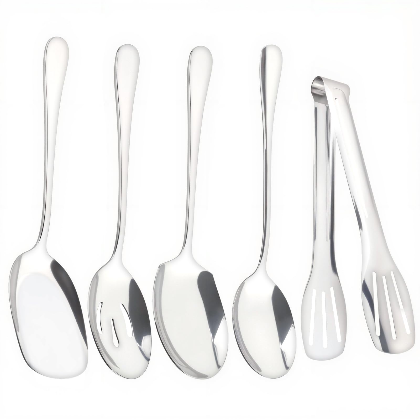 YIMETOP 4 PCS Stainless Steel Serving Spoon Set, Long Handle with 3-Wire Clip, for Kitchen Restaurant Banquet Soup Cooking